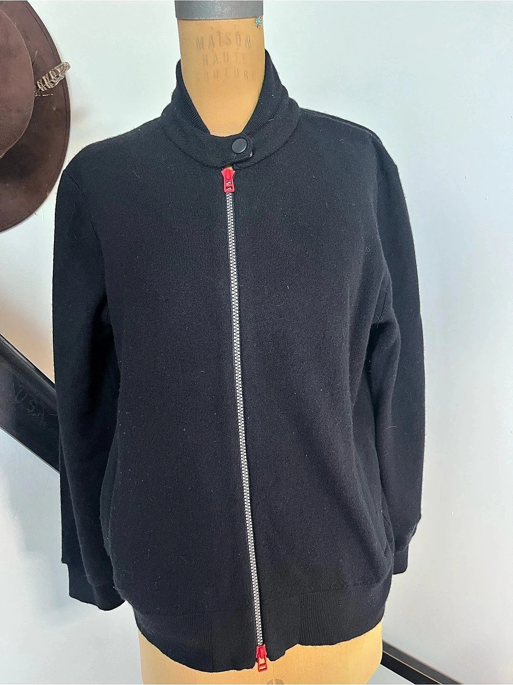 Patrick Assaraf black two way zipper wool jacket